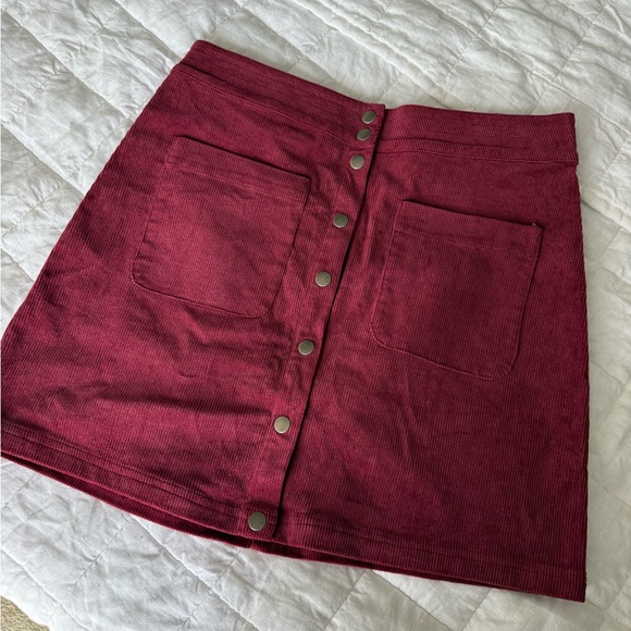 Dresses & Skirts - Women’s Burgundy Corduroy Button-Front Skirt